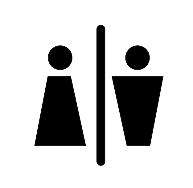 Vektor toilette oder badezimmer für mann und frau, um lustiges vektor-wc-piktogramm-symbol zu pinkeln oder welttoilette zu unterzeichnen