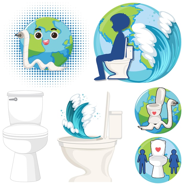 Toiletten-cartoon-icons für badezimmerdekoration und beschilderung