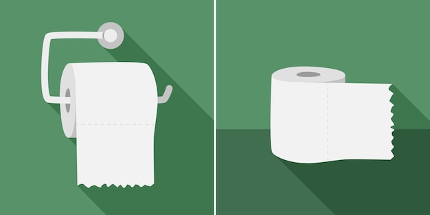 Toilettenpapierrolle mit langem Schatten in flacher Vektorillustration, Clipart-Cartoon-Stil