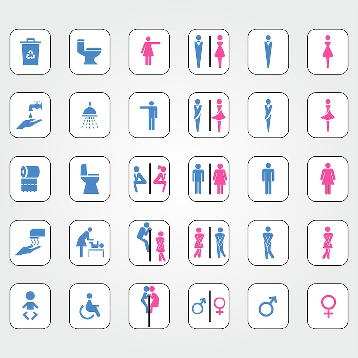 Vektor toilettenschild-set mit blauen und rosa farben