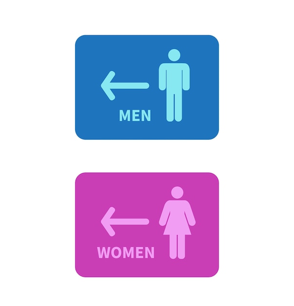 Toilettenschilder toilettensymbol für männer und frauen pfeil links vektorillustration