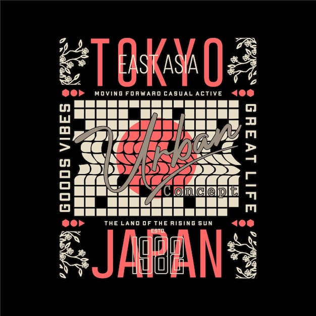 Tokio japan gute stimmung urbanes konzept grafik typografie vektordruck