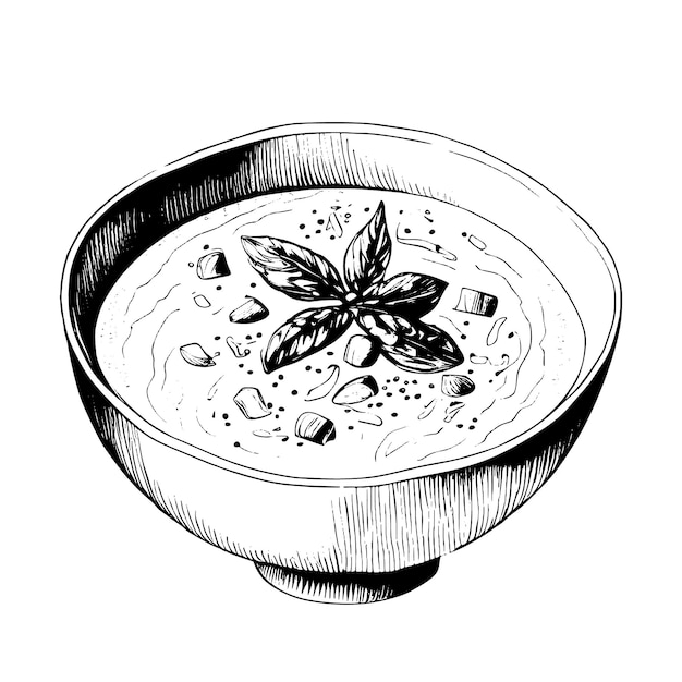 Tom Kha Gai thailändisches Essen Hühner-Kokos-Suppe Handgezeichnete Vektorgrafik