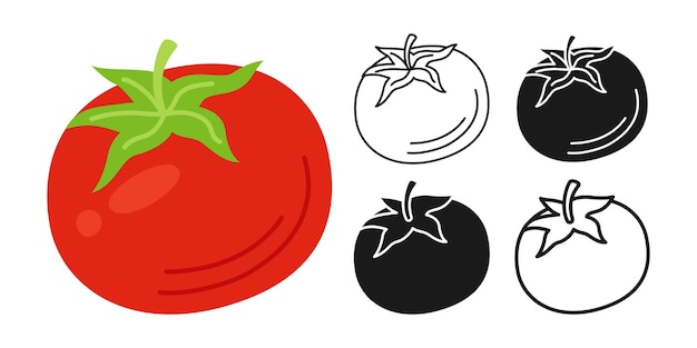 Tomate cartoon lineare symbolsatz doodle stil silhouette frisches gemüse symbol bio-lebensmittel-design