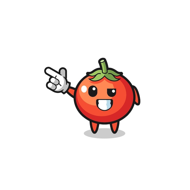 Tomaten-maskottchen zeigt oben links niedliches design