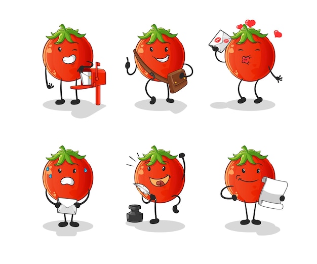 Tomaten postbote set charakter. cartoon maskottchen