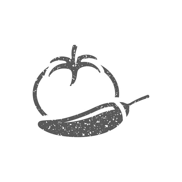 Tomaten- und paprika-symbol in grunge-textur-vektor-illustration