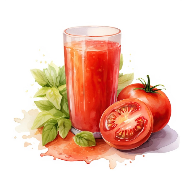 Vektor tomatensaft-vektor flacher geometrischer aquarell-weißer hintergrund i