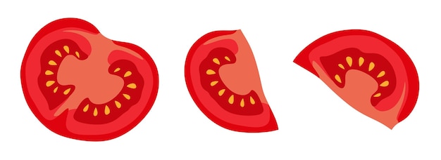 Tomatenscheiben im abschnitt von mehreren winkeln vektorillustration ein konzept für aufkleberposter
