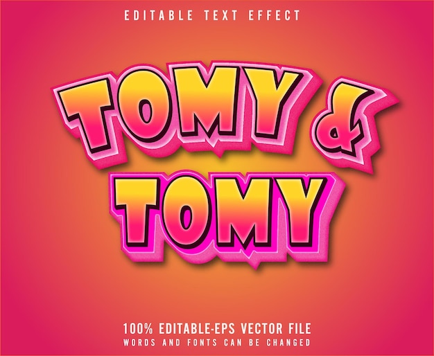Tomy und tomy 3d-texteffekt bearbeitbarer vektor