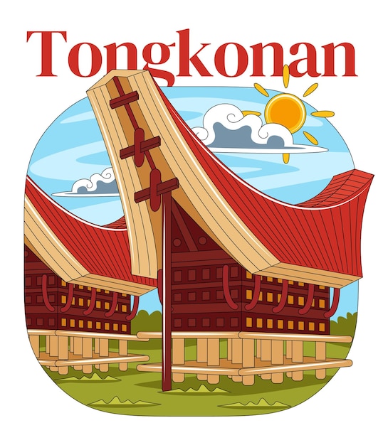 Tongkonan, traditionelles haus, vektor, illustration