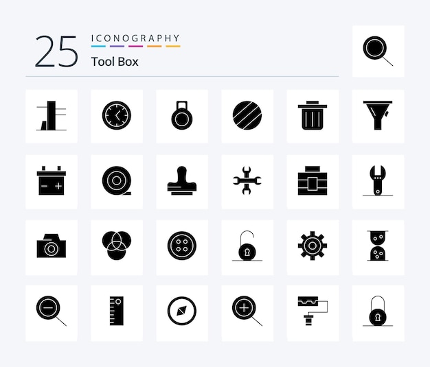 Tools 25 solid glyph icon pack einschließlich aktenkoffer-tool-tool-optionen drücken