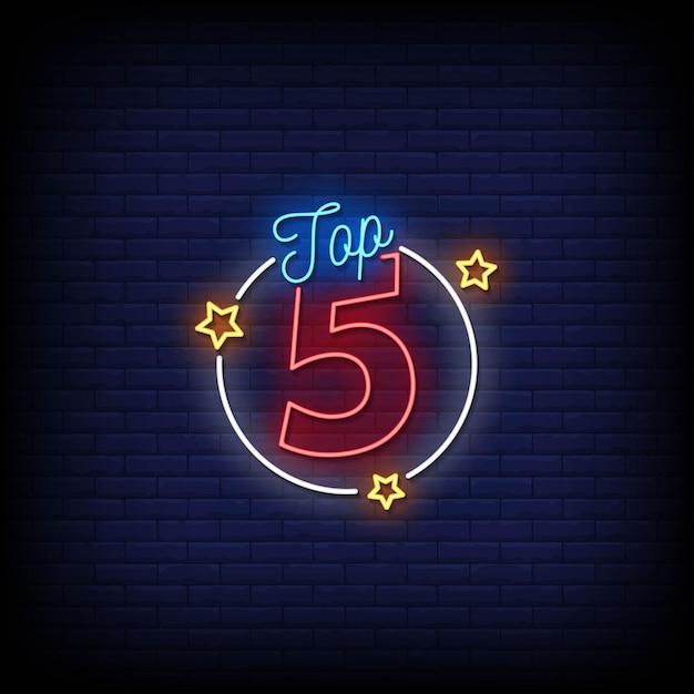 Top five neon signs style text