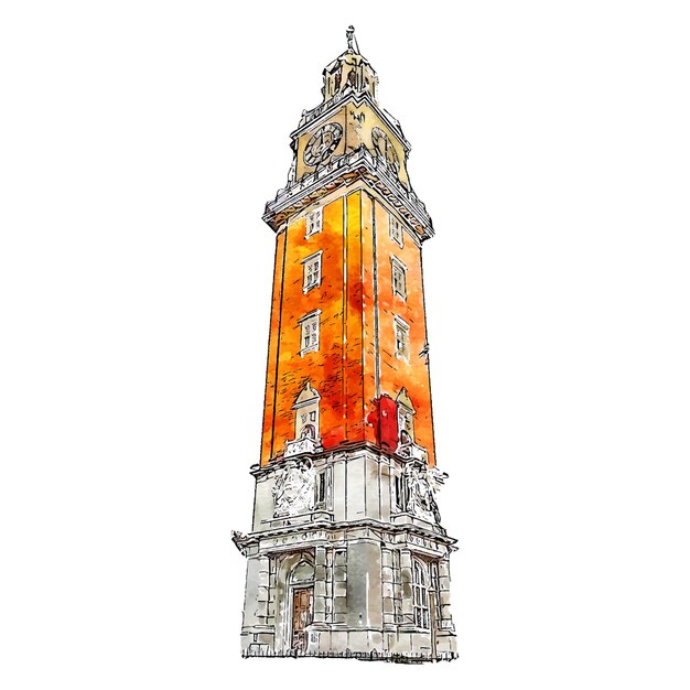 Vektor torre monumental argentinien aquarell handgezeichnete illustration isoliert auf weißem hintergrund