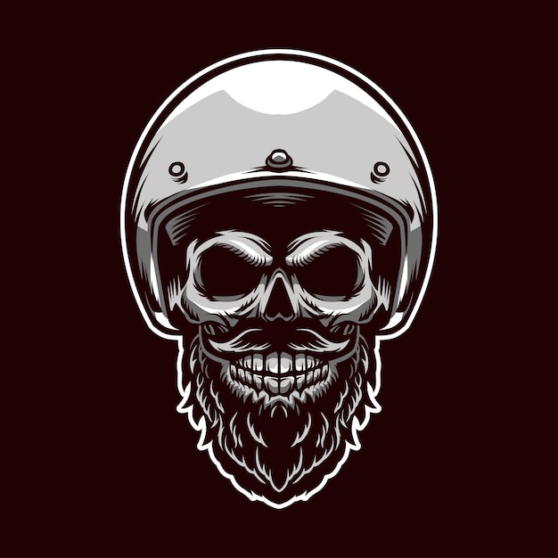 Vektor totenkopf bart biker mit helm illustration