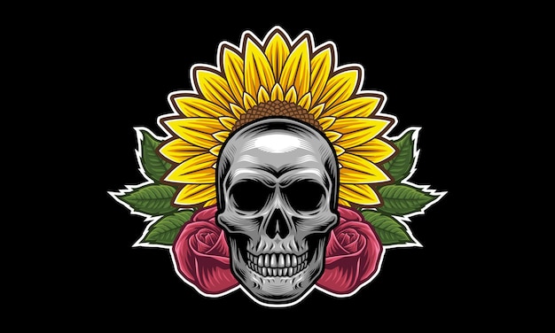 Totenkopf-blumen-maskottchen-logo-design