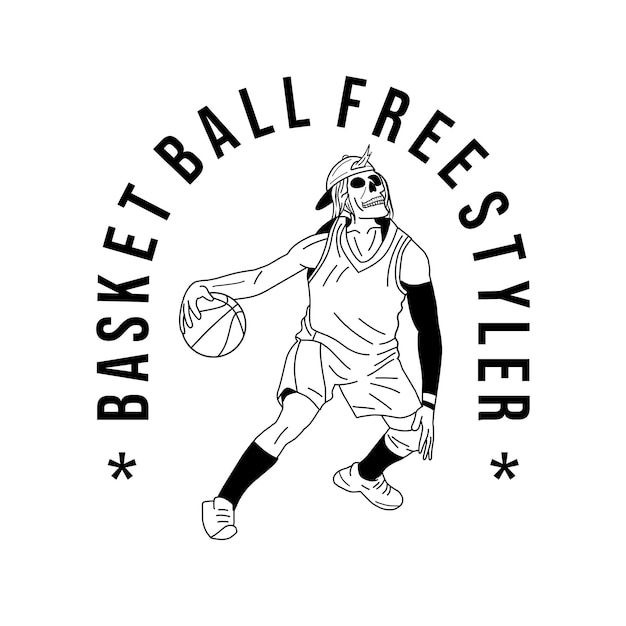 Vektor totenkopf-freestyle-basketballspielball geeignet für retro-t-shirts und jackendesigns eps-datei