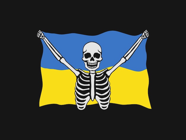 Totenkopf-Fußballfans hissen die ukrainische Flagge