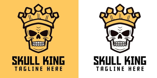Totenkopf mit goldenem kronen-cartoon, kreatives logo, lizenzgebühren treffen auf fantasie