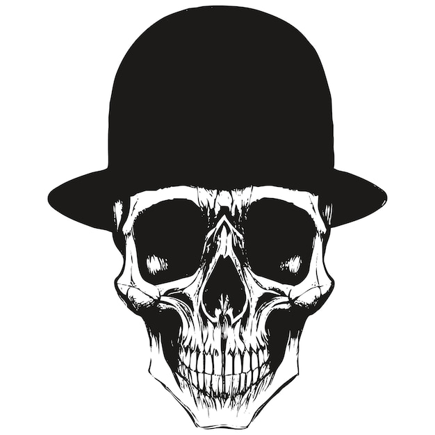 Totenkopf mit hut vektor handgezeichnet schwarz-weiß clipart