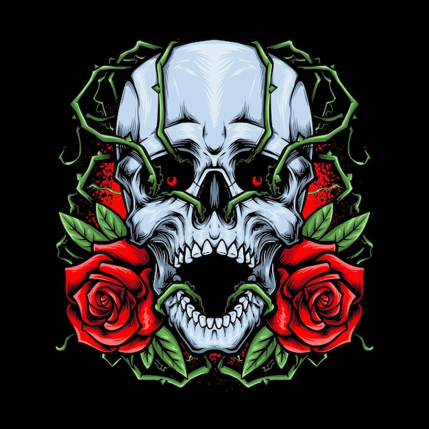 Totenkopf mit Rosen-T-Shirt-Design