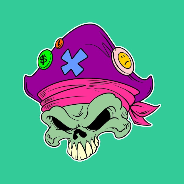 Totenkopf-piratenkopf im cartoon-stil