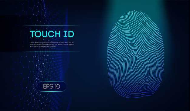 Vektor touch-id auf dunkelblauem hintergrund. biometrische autorisierung. folge 10.