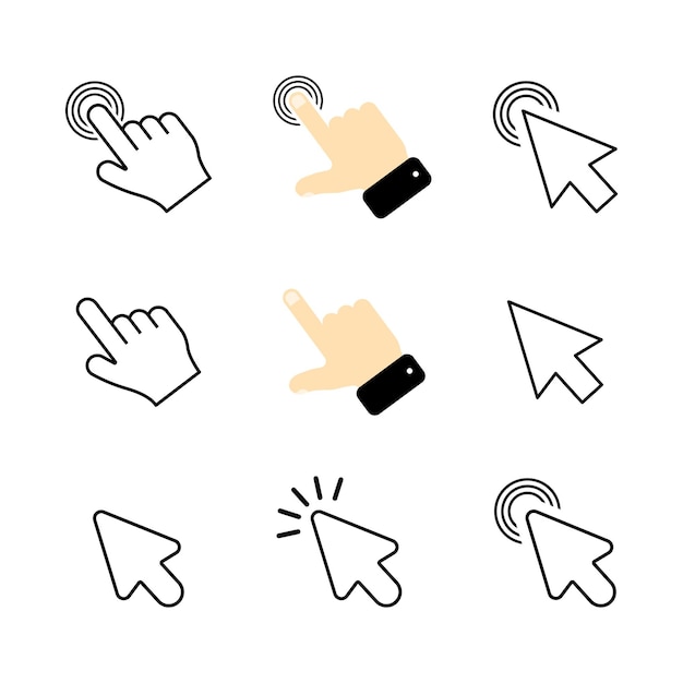 Touch-vektor-icon-set illustration isoliert für grafik- und webdesign cursor-zeiger-computer-maus-symbol klicken sie auf den cursor-aktienvektor vektorillustration