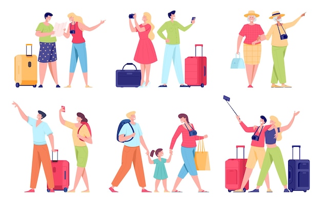 Touristen im urlaub wohnung illustrationen gesetzt