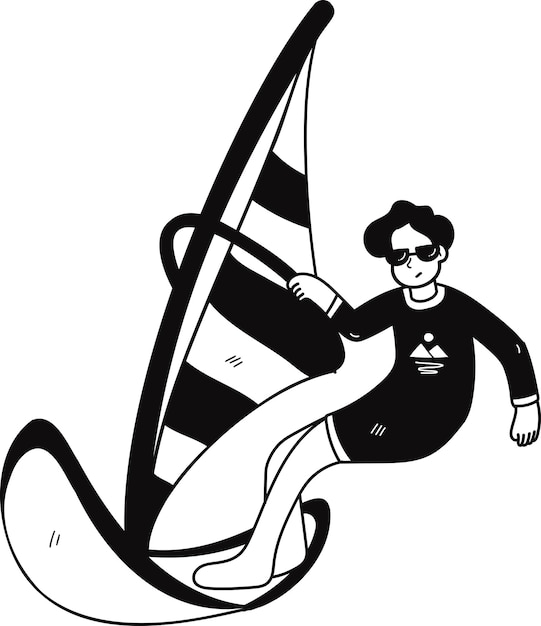 Touristen spielen Segelboot-Illustration im Doodle-Stil