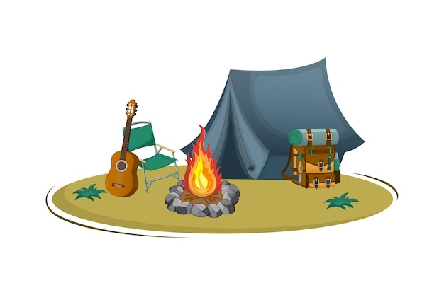 Touristencamp mit Zelt und Lagerfeuer Abenteuertourismus und aktiver Lifestyle-Camping-Ökotourismus