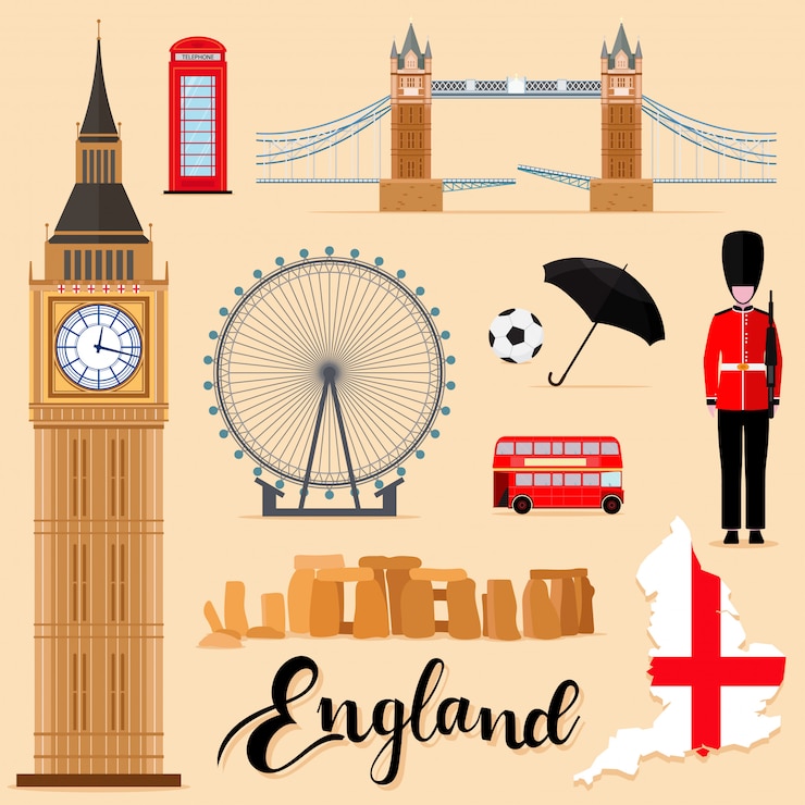 Vektor touristische england travel set-sammlung