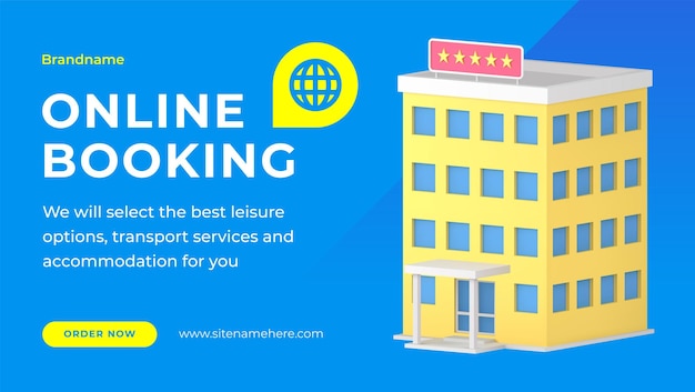 Touristische Wohnung Online-Buchung Hotelbestellung weltweiter Service Webbanner 3D-Symbolvektor