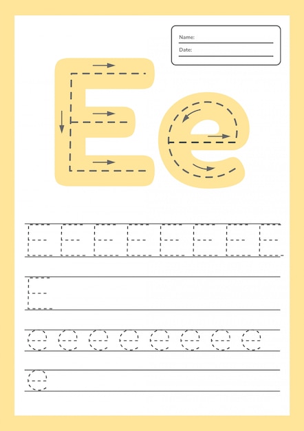 Vektor trace buchstaben arbeitsblatt a4 für kinder im vorschulalter und im schulpflichtigen alter.