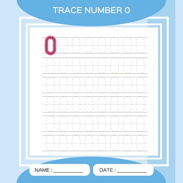 Trace Nummer 0. Null. Lernspiel für Kinder. Aktivität für frühe Jahre. Vorschularbeitsblatt zum Üben der Feinmotorik.