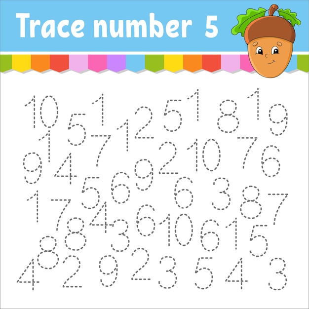 Trace-Nummer Handschriftübung Lernnummern für Kinder Arbeitsblatt zur Entwicklung der Bildung Aktivitätsseite