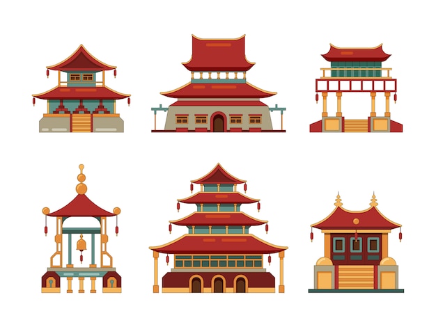 Traditionelle Gebäude. Japan und China Kulturobjekte Architektur Pagode Tor Palast Erbe Sammlung