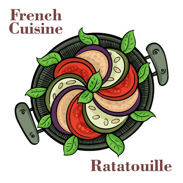 Traditionelle hausgemachte Gemüseratatouille gebacken in Gusseisenpfanne gesunde Ernährung französische vegetarische Kost