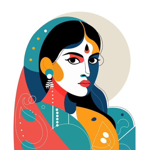 Traditionelle indische Frau in farbenfroher abstrakter Kunst