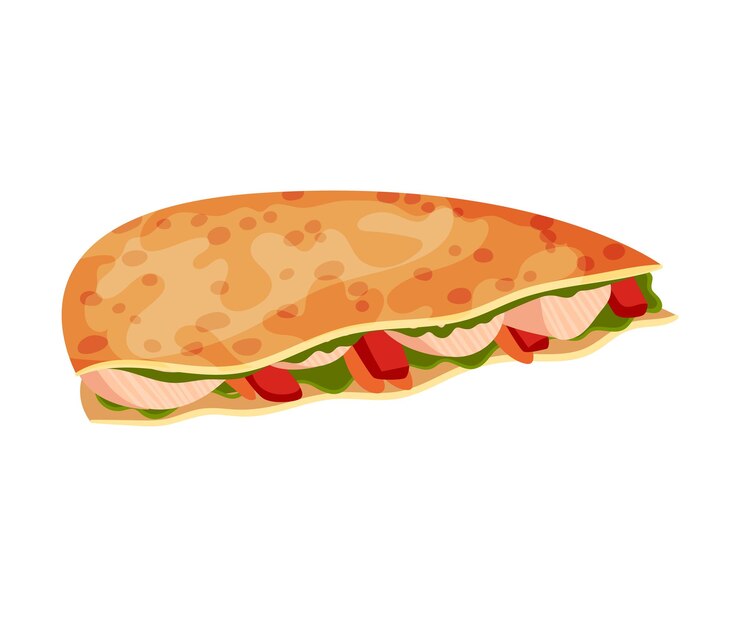 Vektor traditionelle quesadilla snack vector illustration verschiedene zutaten in multigrain crumpet eingewickelt mexikanischer starter mit fleisch und gemüse gefüllt