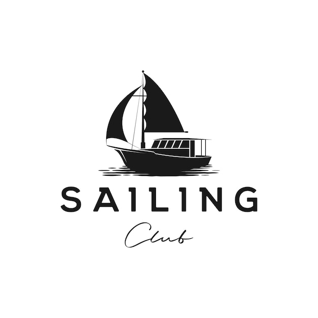 Traditionelle segelyacht, boot, schiffssilhouette-logo-designvektor