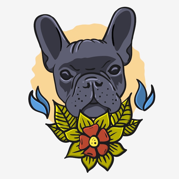 Vektor traditionelle tätowierung der französischen bulldogge