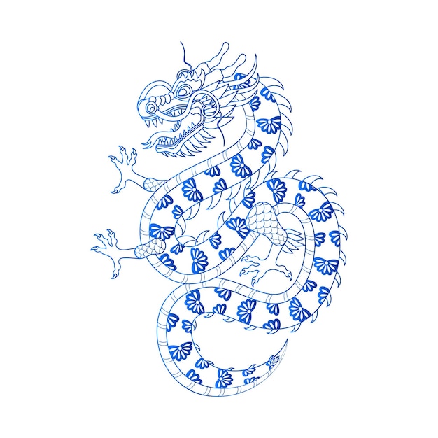 Traditionelle weiße blaue chinesische Drache-Sternzeichen-Vektorillustration