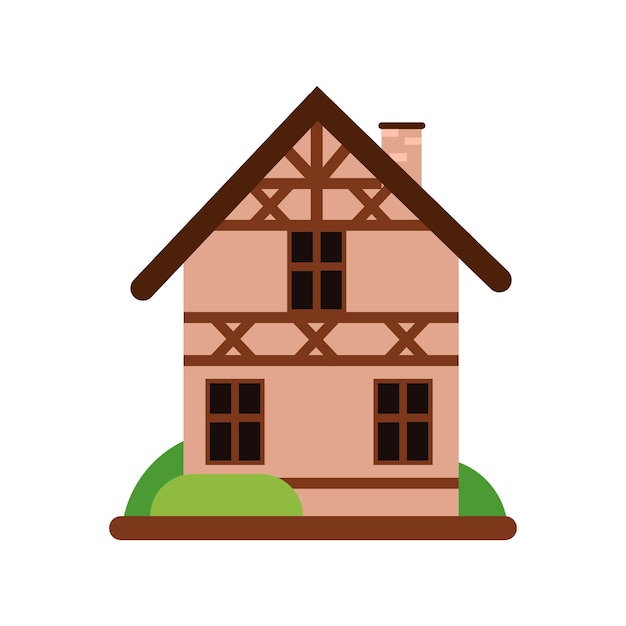Traditionelles altes deutsches Haus mit Fachwerk, alte Architekturgebäudevektorillustration auf weißem Hintergrund
