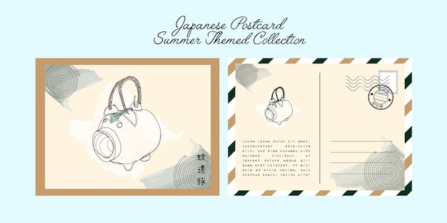 Vektor traditionelles design der japanischen handgezeichneten kayari buta-postkarte