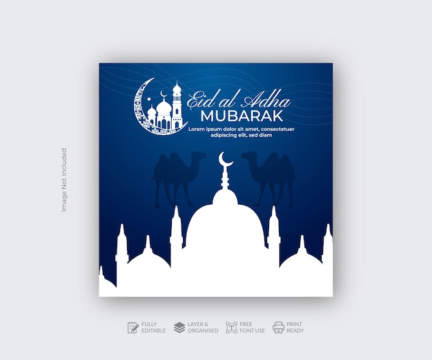 Traditionelles islamisches Eid al-Adha Mubarak-Festival Social-Media-Post-Vorlage