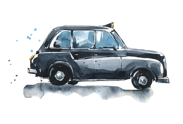 Traditionelles Londoner schwarzes Taxi Aquarellmalerei