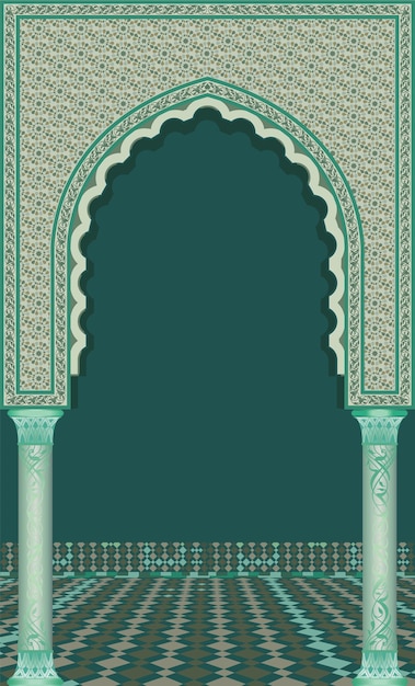 Traditionelles marokkanisches ethnisches Bogenbodenmuster und Rosenblume islamische Arabeskenkunst