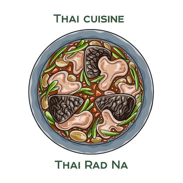 Traditionelles thailändisches Essen Thai Rad Na auf weißem Hintergrund Isolierte Vektorillustration