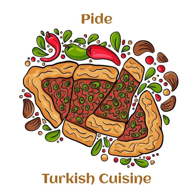 Traditionelles türkisches gebackenes pide-gericht nahost-snacks türkische pizza offene kuchen mit verschiedenen hauptspielen